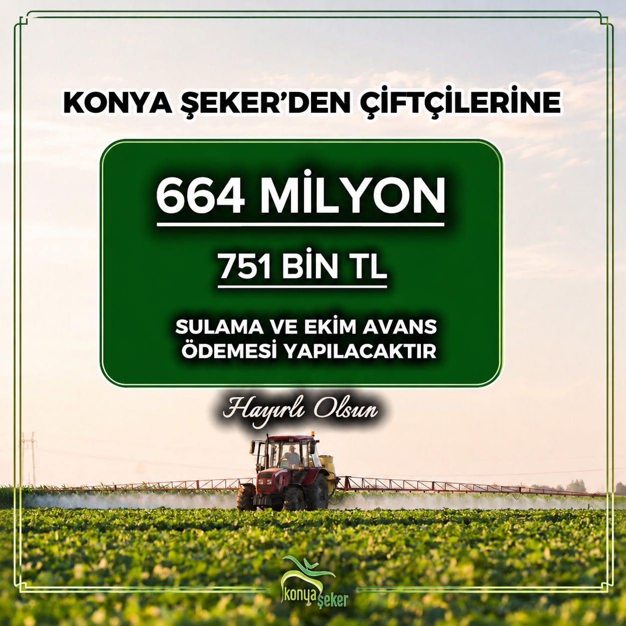 KONYA ŞEKER'DEN 664 MİLYON 751 BİN TL'LİK DEV ÇİFTE AVANS 
